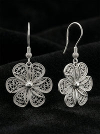 925 Sterling Silver Traditional Filigree Daisy Drop Earrings