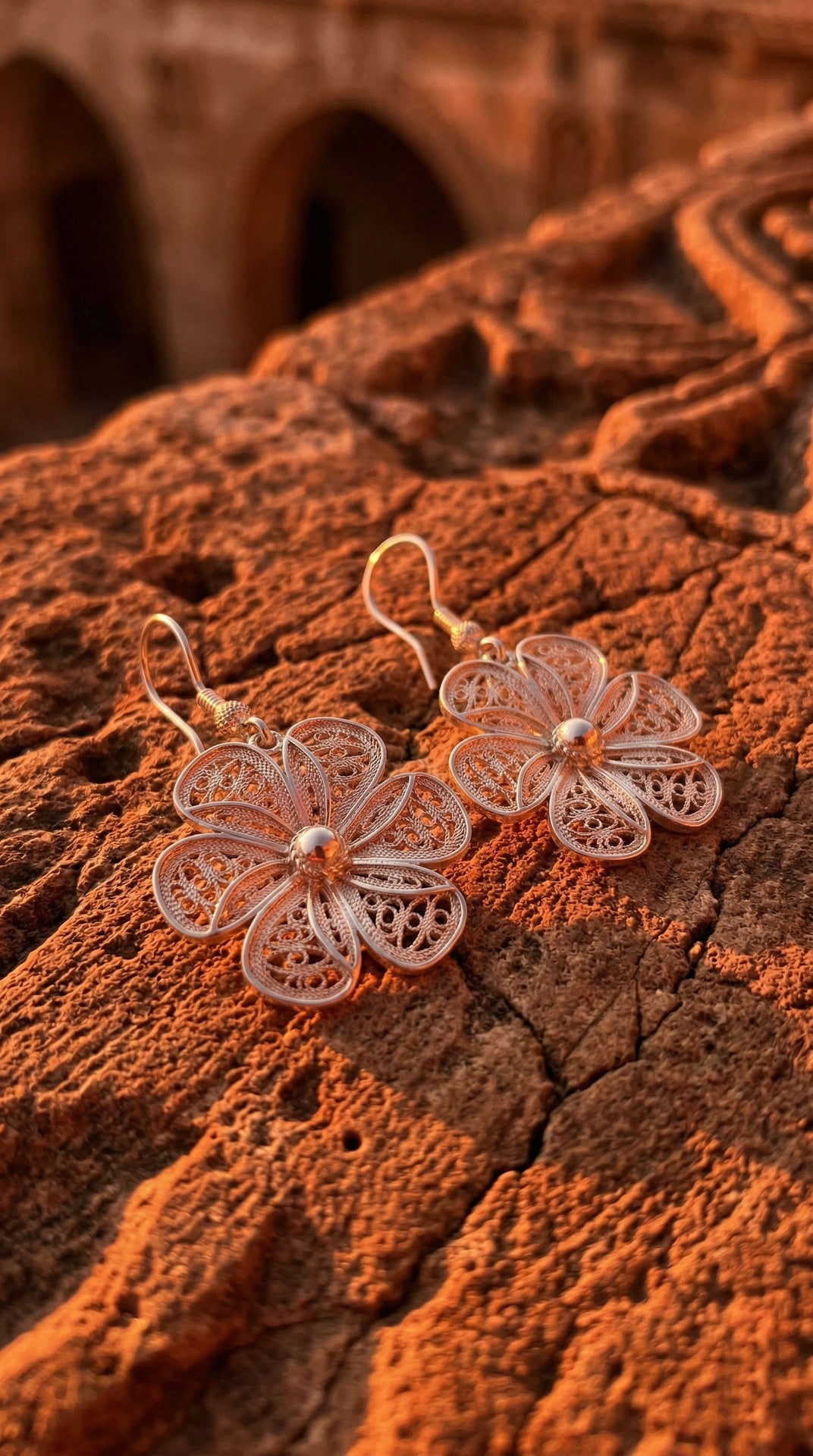 Traditional Filigree Handmade Daisy Hook Dangle Earrings Silver