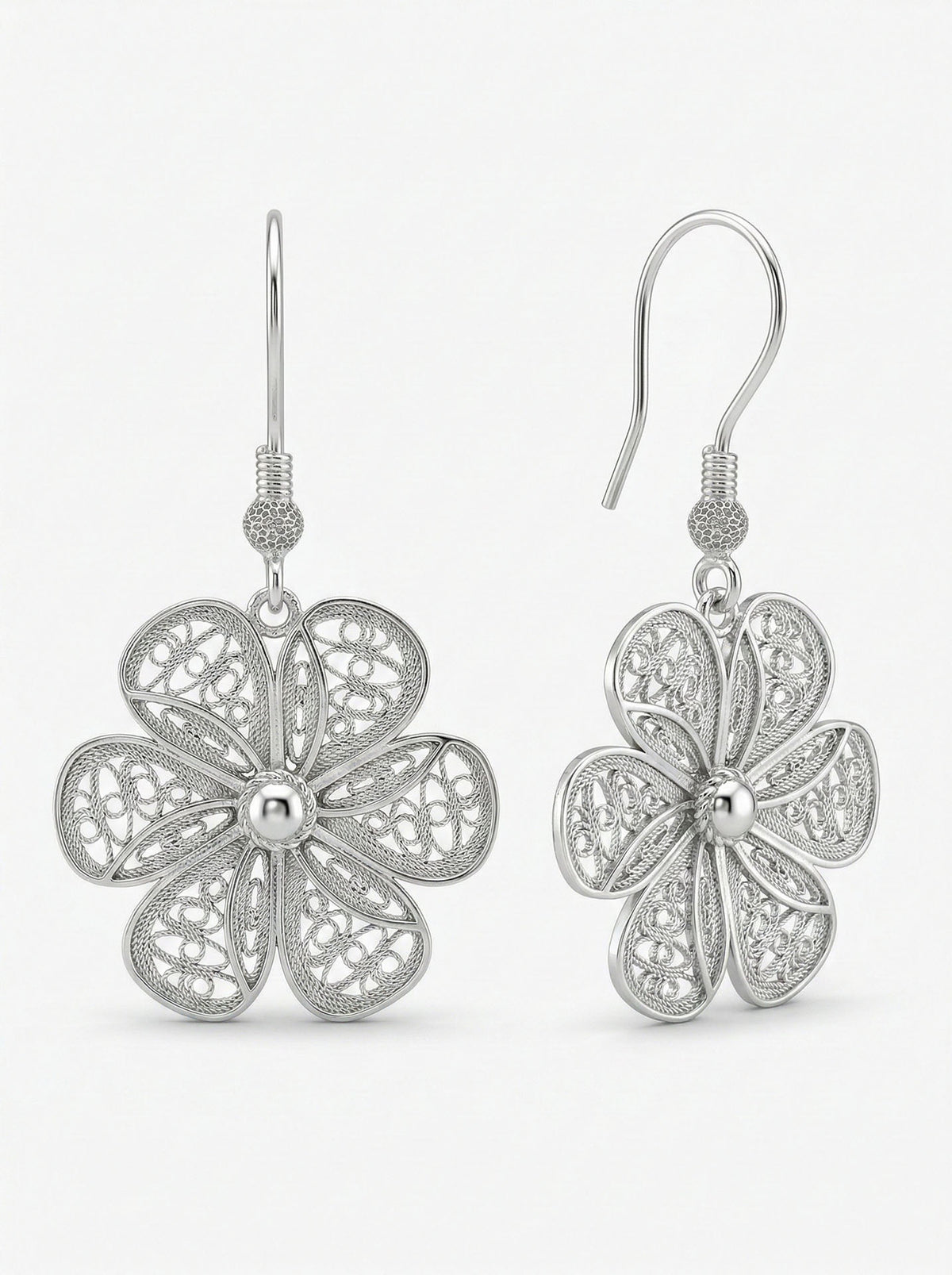 Traditional Filigree Daisy Drop Earrings in 925 sterling silver - view 5