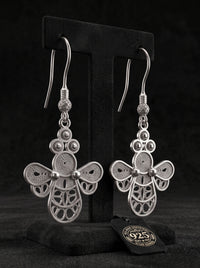 925 Sterling Silver Handcrafted Bee Filigree Dangle Earrings