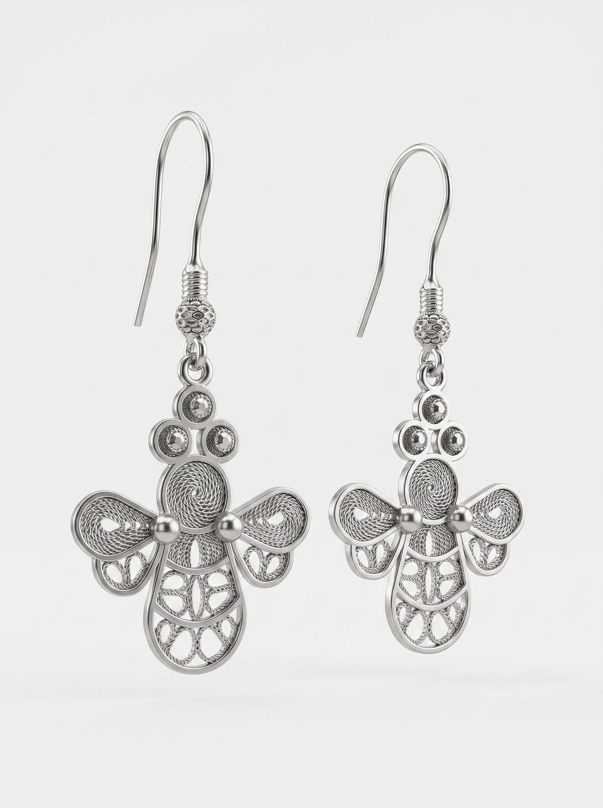 925 Sterling Silver Handcrafted Bee Filigree Dangle Earrings