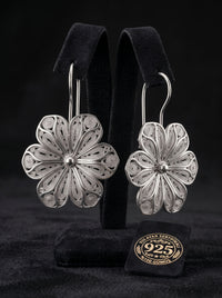 Handgefertigte Blumen-Filigran-Hängeohrringe aus 925er Sterlingsilber