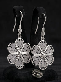 925 Sterling Silver Handcrafted Daisy Filigree Dangle Earrings