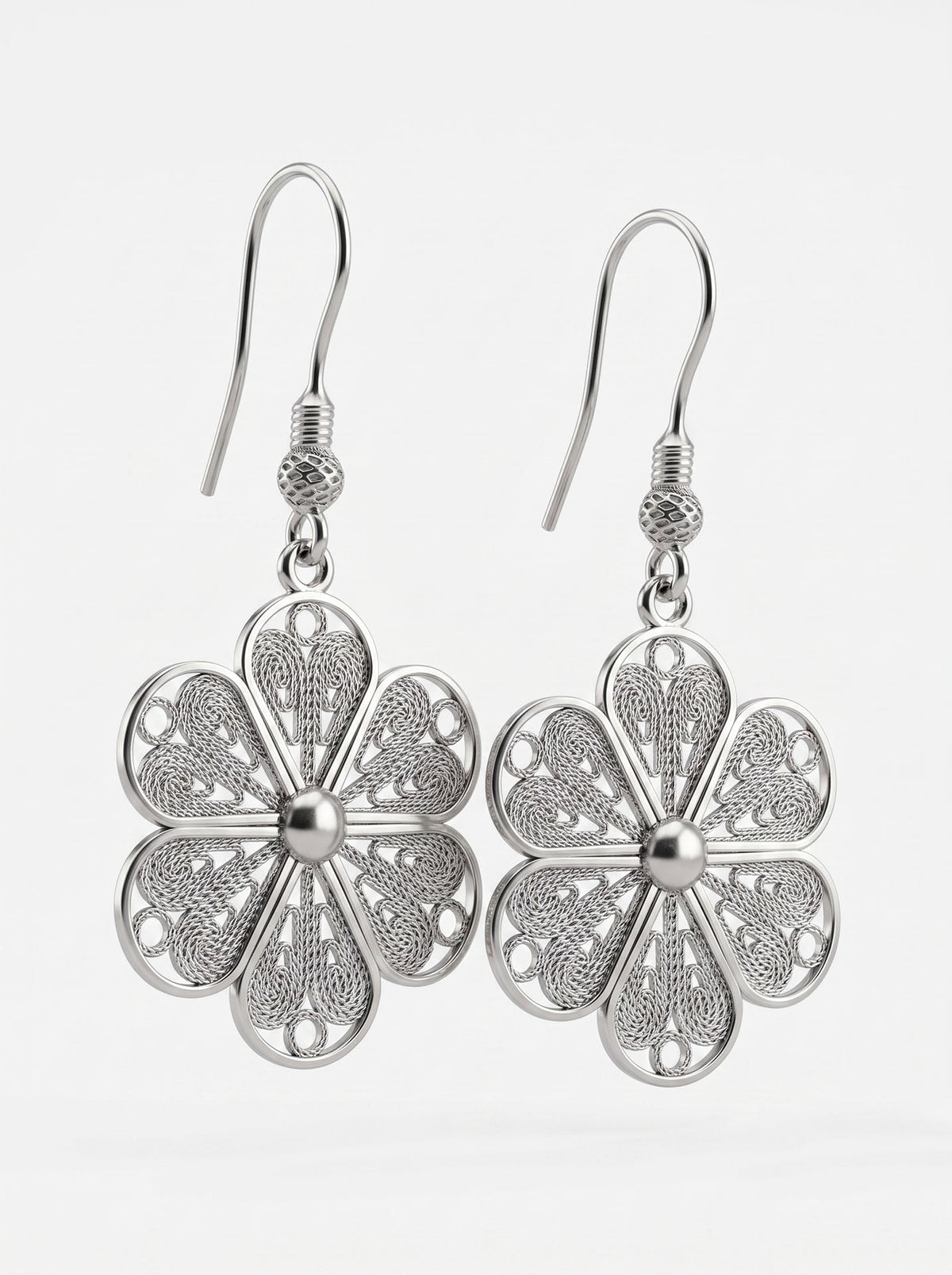 925 Sterling Silver Handcrafted Daisy Filigree Dangle Earrings