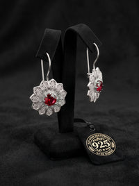 925 Sterling Silver Fuchsia Daisy Filigree Dangle Earrings