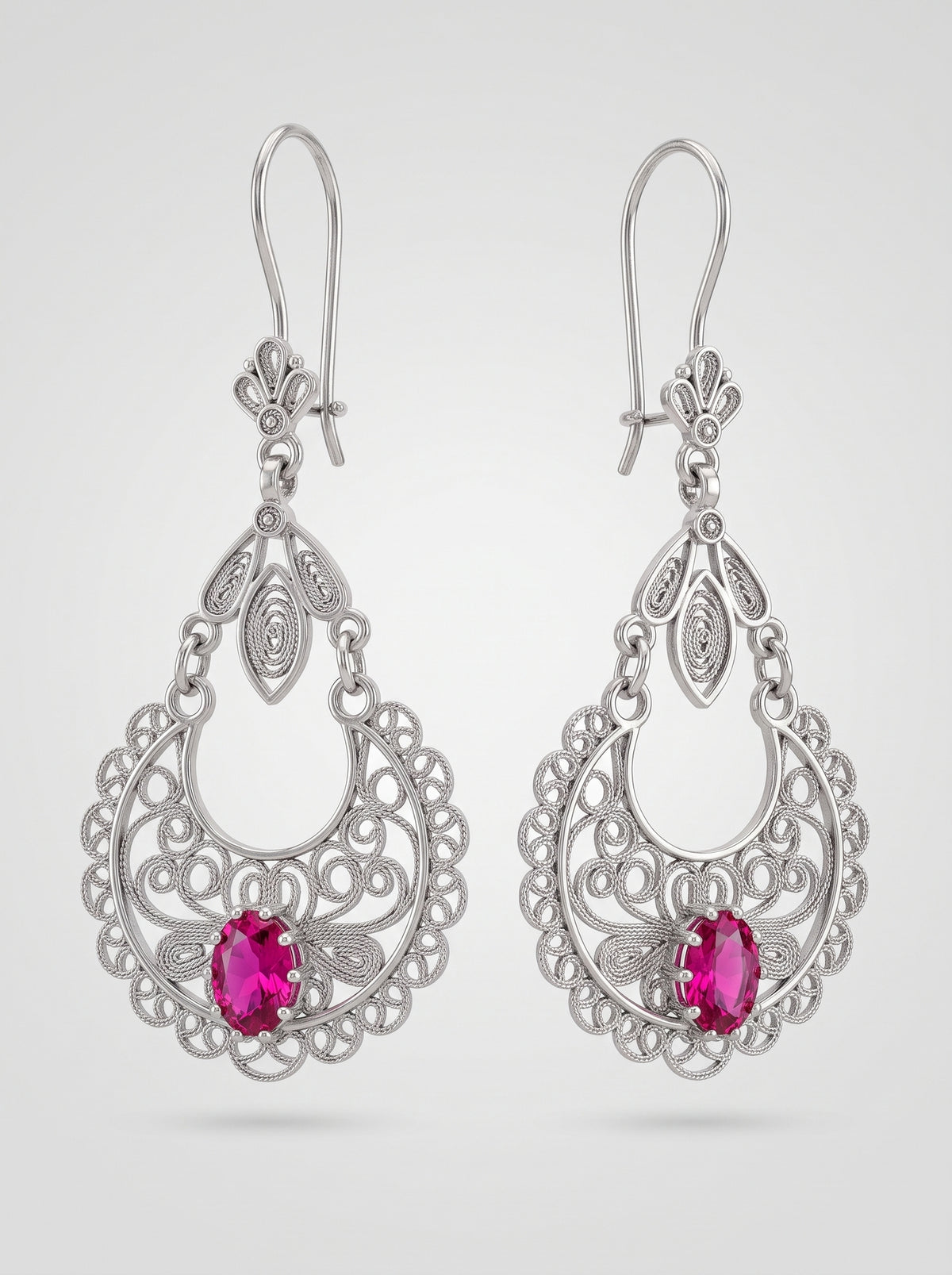 925 Silber Fuchsia Filigran Hängeohrringe