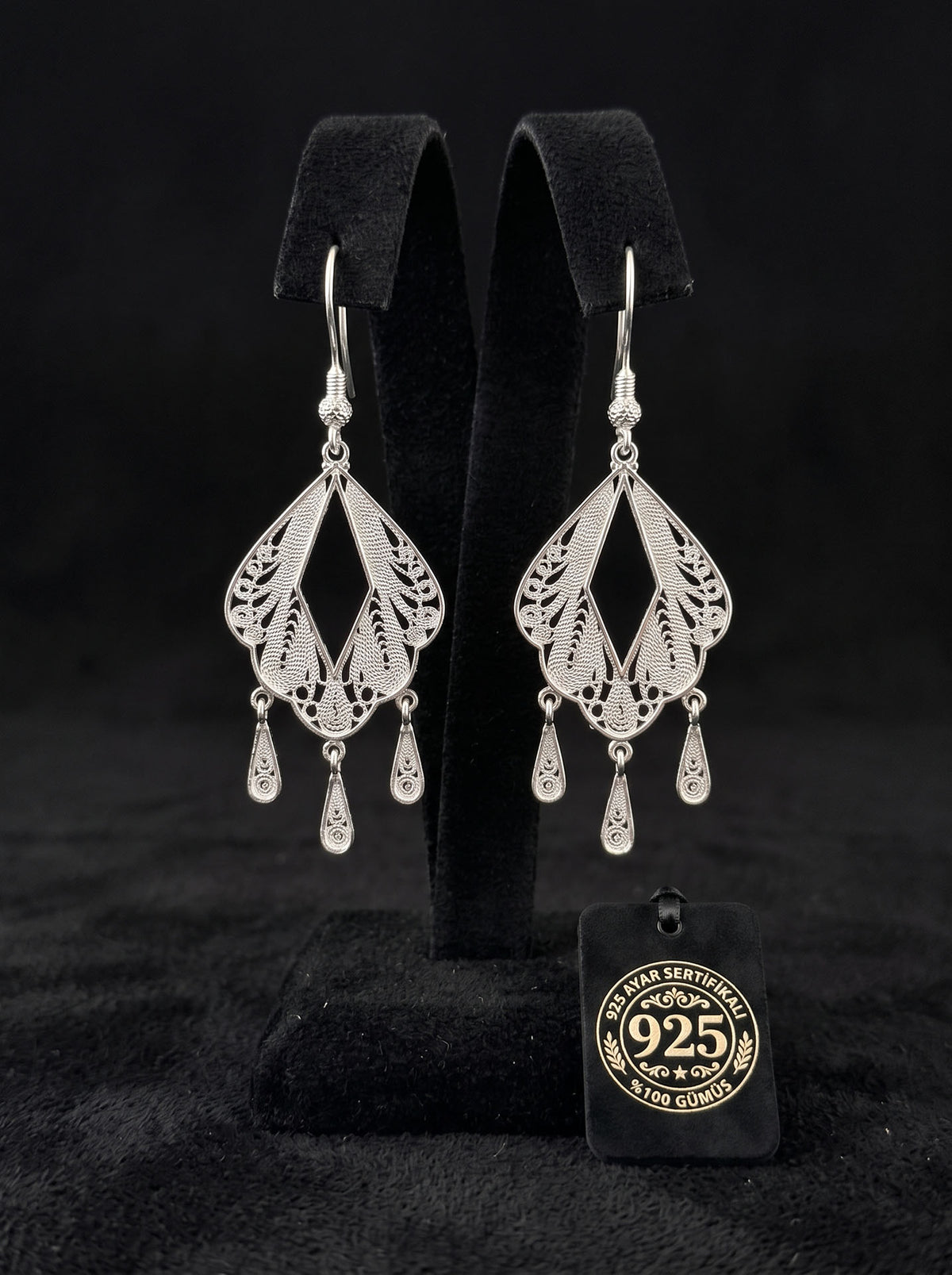Boucles d'oreilles pendantes à pompons en filigrane diamant et argent sterling 925