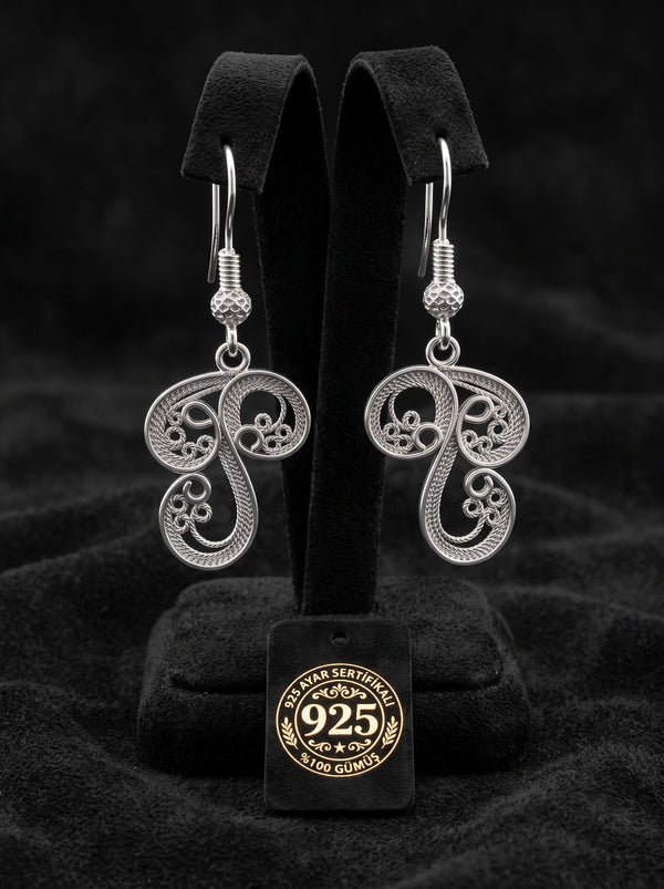 925 Sterling Silver Handcrafted Mushroom Filigree Dangle Earrings