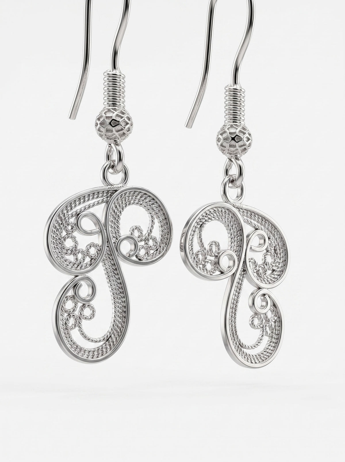925 Sterling Silver Handcrafted Mushroom Filigree Dangle Earrings