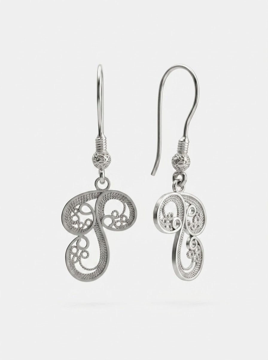 925 Sterling Silver Handcrafted Mushroom Filigree Dangle Earrings