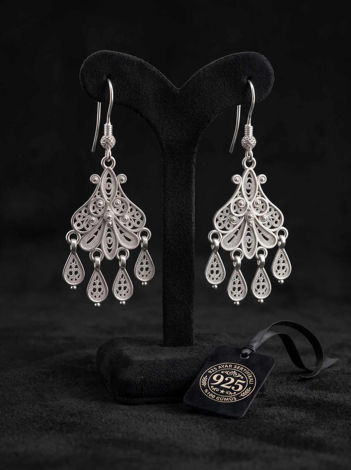 Boucles d'oreilles pendantes chandelier en filigrane en argent sterling 925