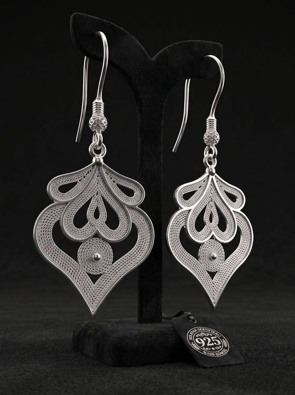 925 Sterling Silver Authentic Tulip Filigree Dangle Earrings