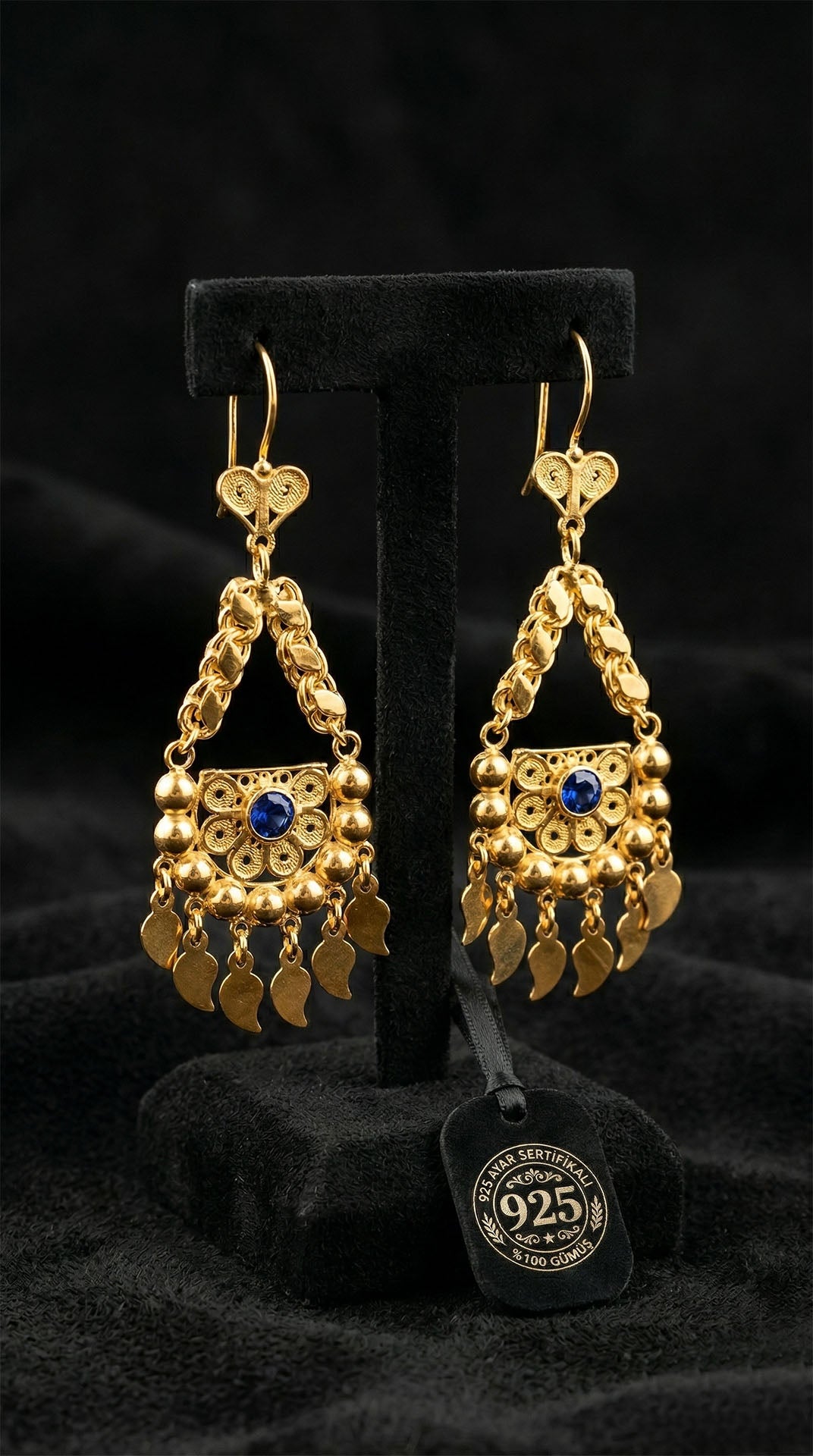 Gold Sapphire Sequin Cluster Shahmaran Drops in 925 sterling silver