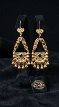 925 Sterling Silver Traditional Filigree Sapphire Gold Plated Ball Cluster Shahmaran Earring