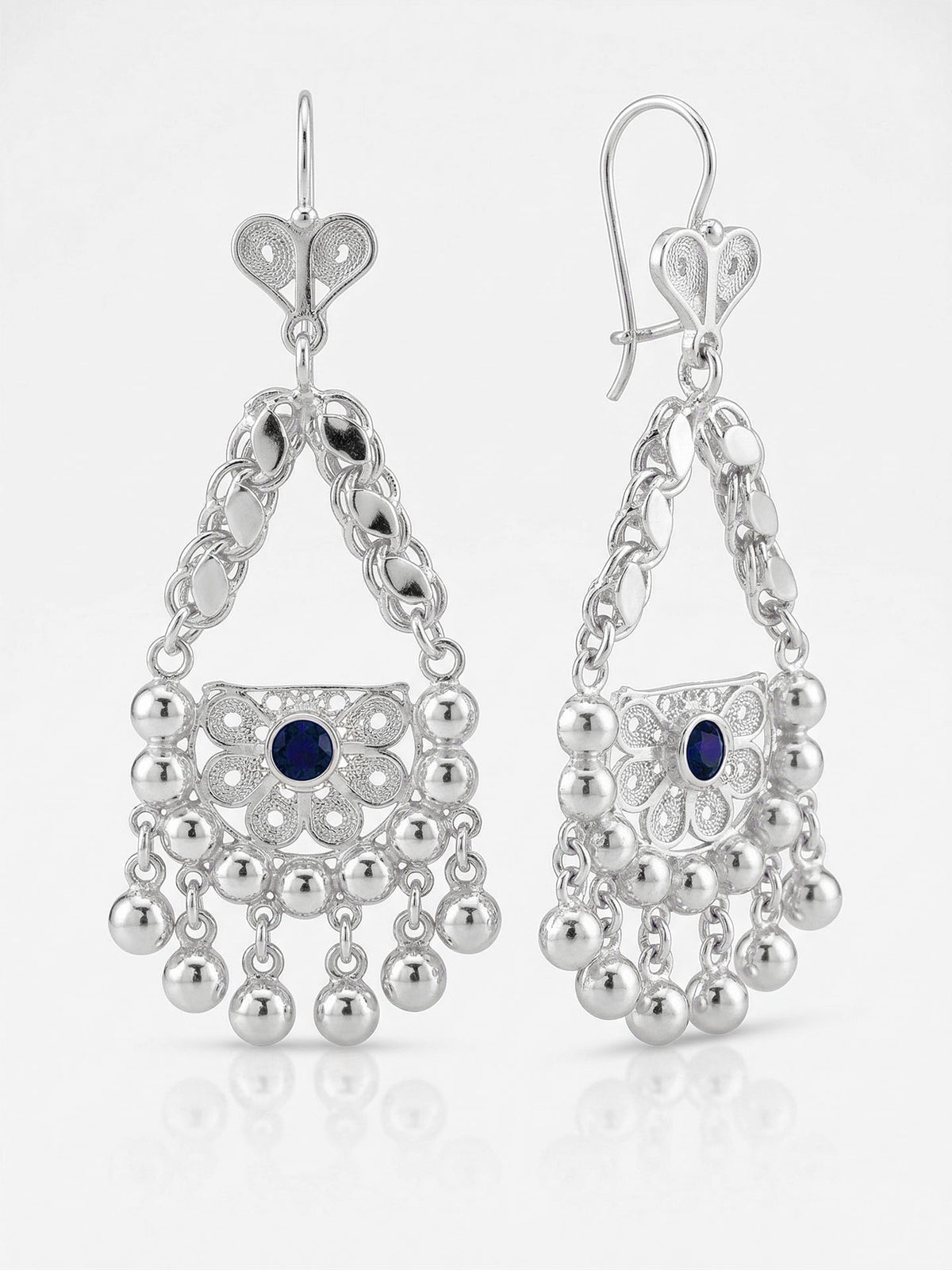 Sapphire Beaded Cluster Shahmaran Drops in 925 sterling silver - view 3