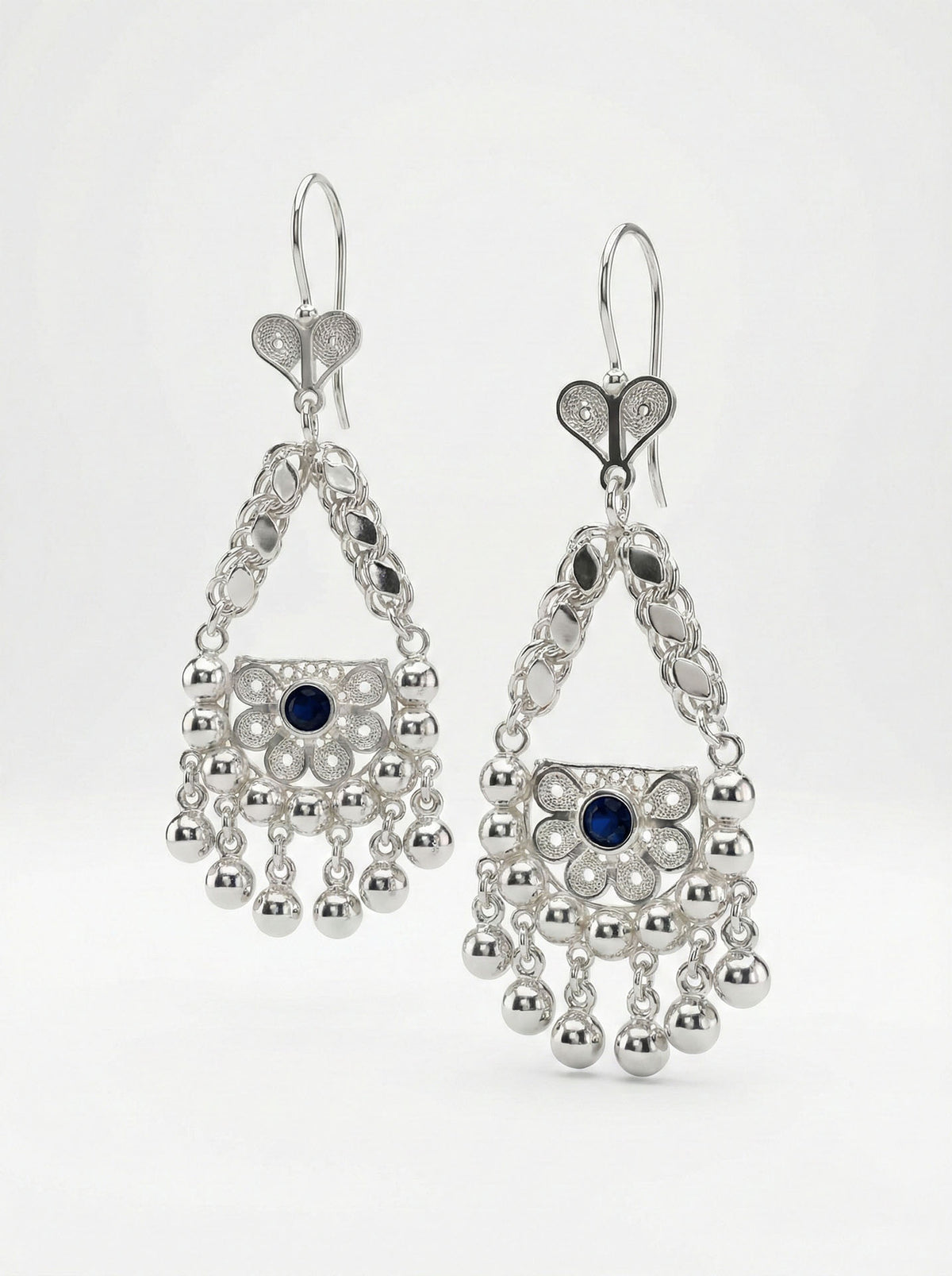 Sapphire Beaded Cluster Shahmaran Drops in 925 sterling silver - view 4