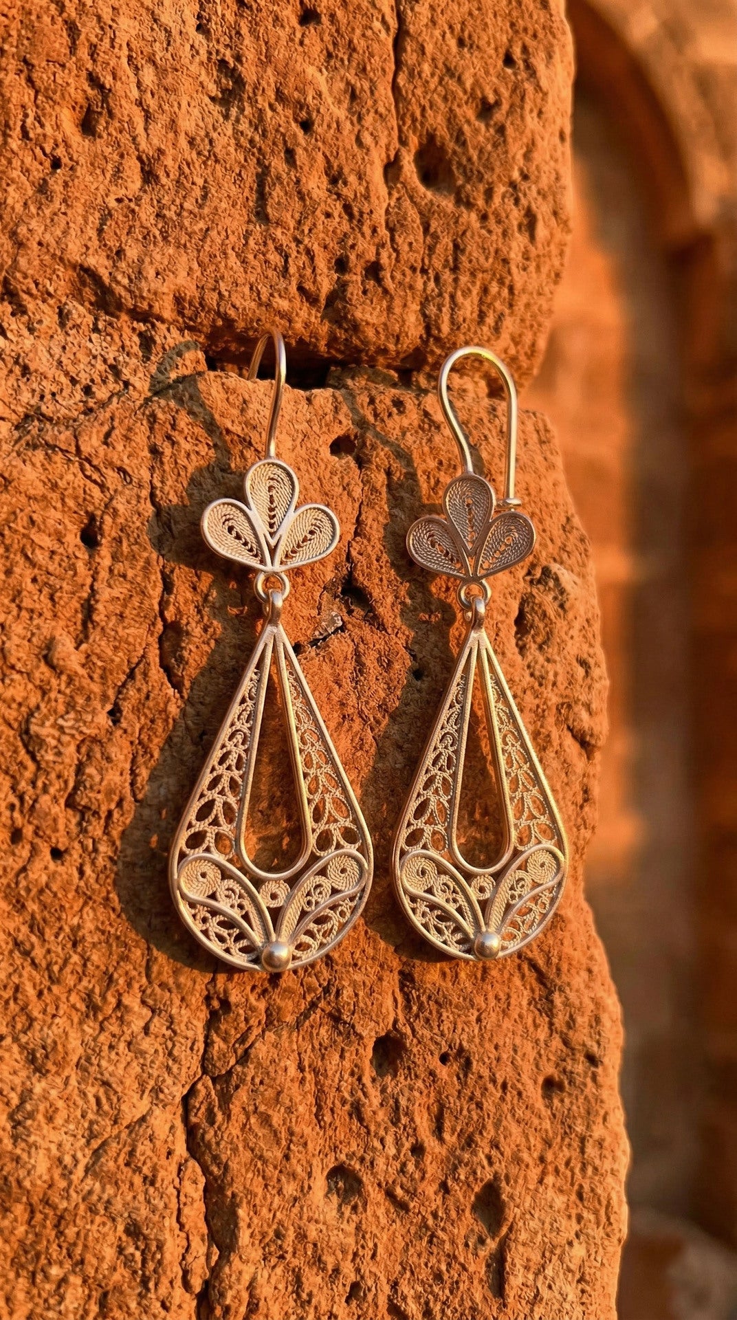 Traditional Filigree Art Tulip Charm Drop Dangle Earrings Silver