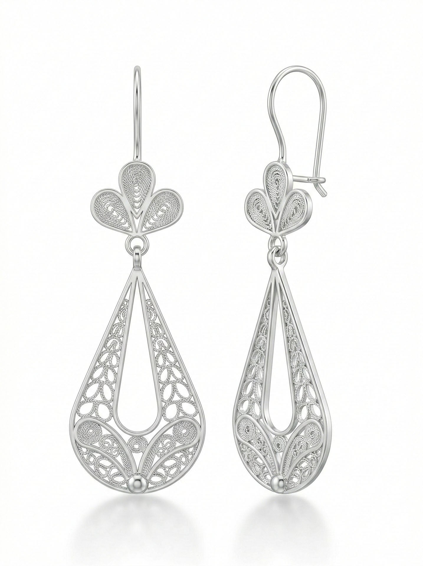 Traditional Filigree Art Tulip Charm Drop Dangle Earrings Silver