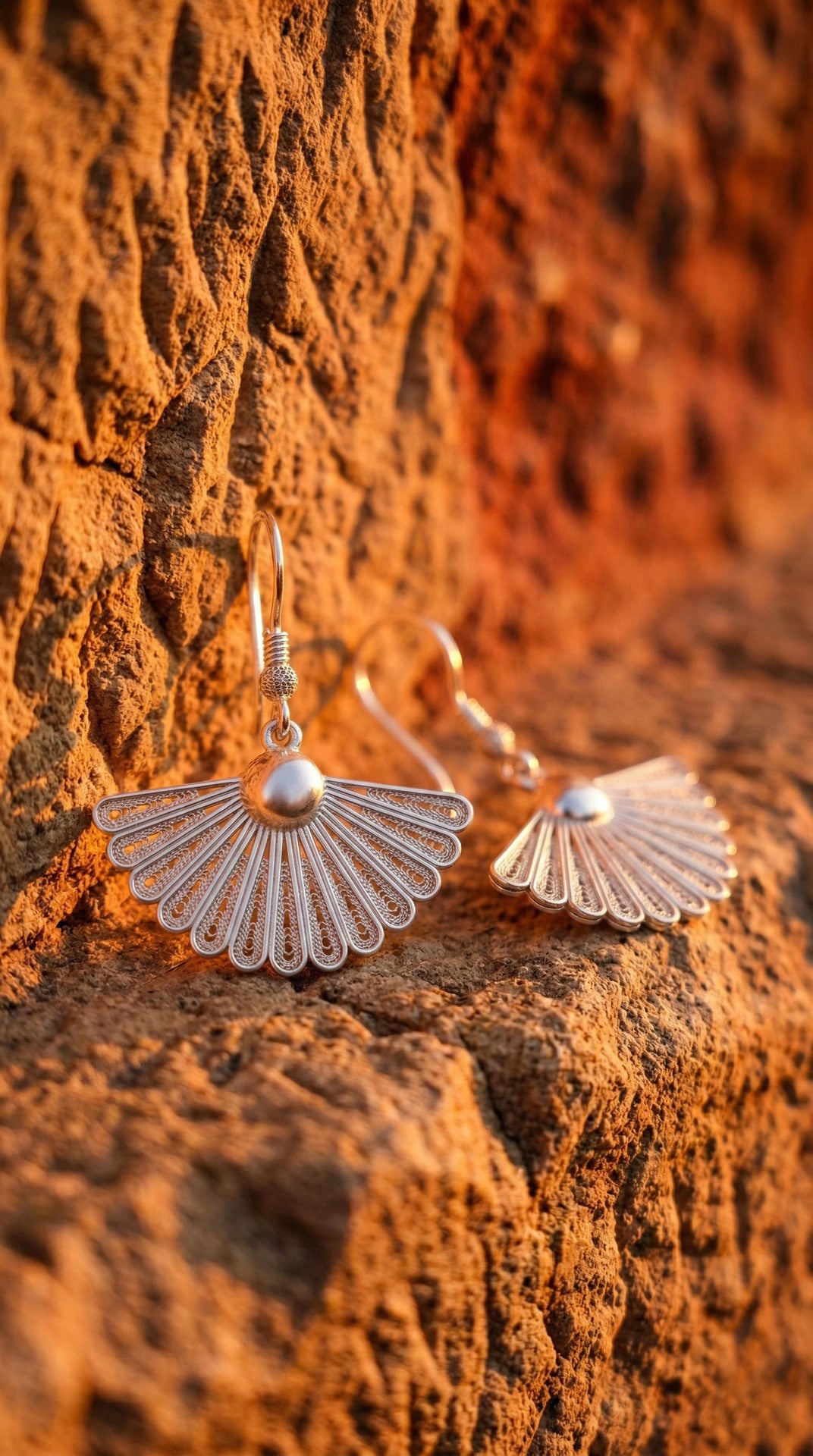 Traditional Filigree Fan Hook Handmade Earrings Silver