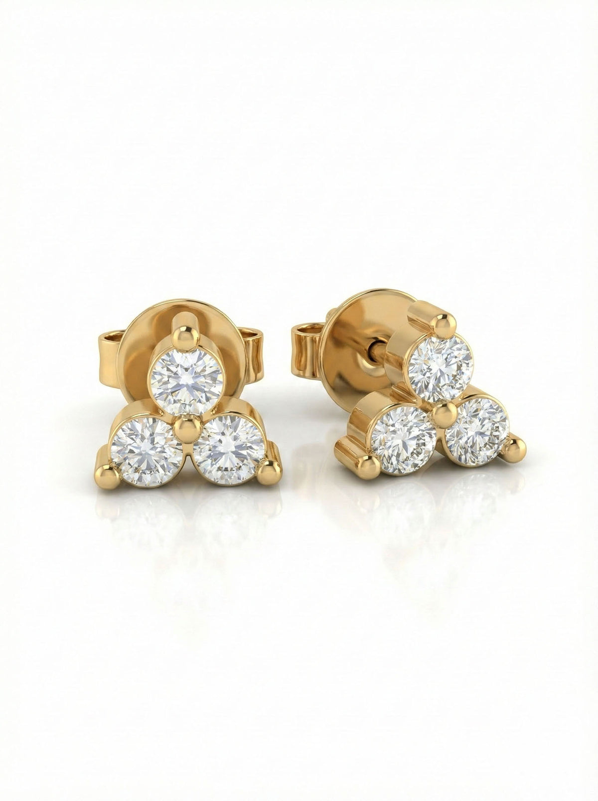 Gold Three Diamond Mount Trio Stud Earrings in 925 sterling silver - view 4