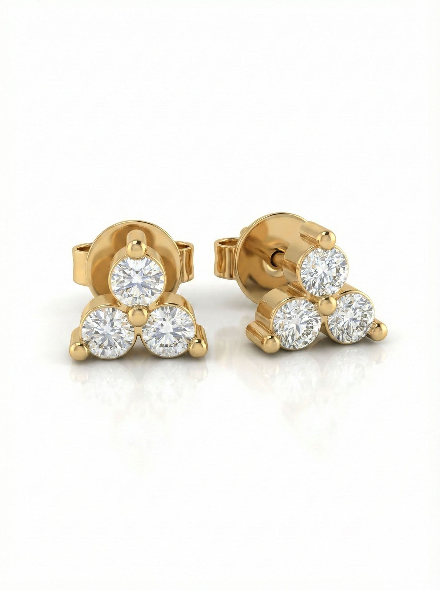 925 Sterling Silver Gold Plated Three-Stone Minimal Diamond-Cut Trio Stud Earrings