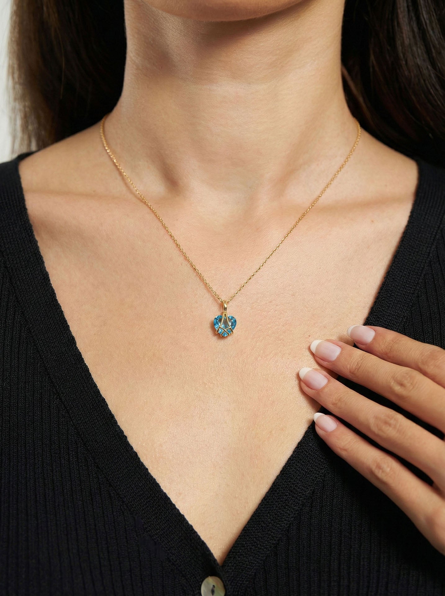 Aquamarine Cage Heart Friendship Necklace Gold Plated Silver