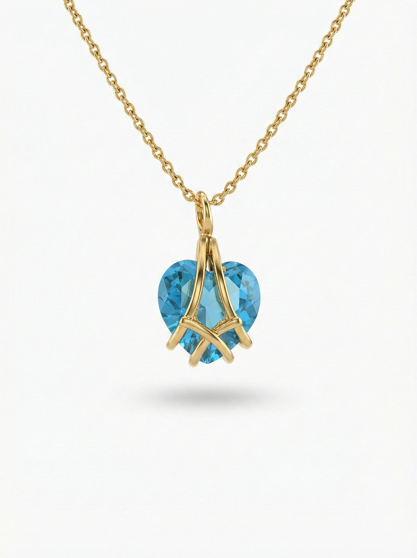 Aquamarine Cage Heart Friendship Necklace Gold Plated Silver