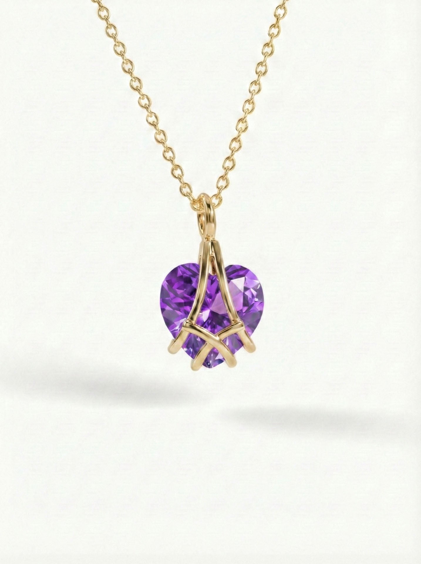 Amethyst Cage Heart Friendship Necklace Gold Plated Silver