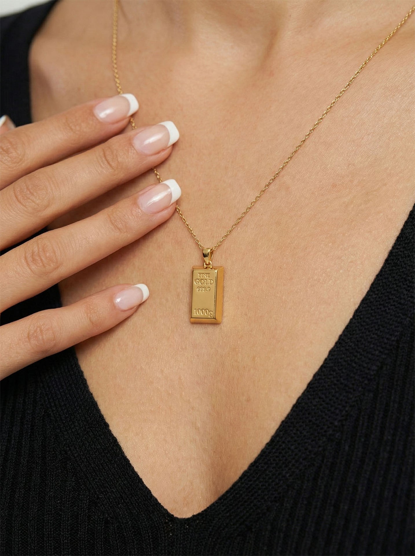Miniature Gold Bar Style Design Necklace Silver