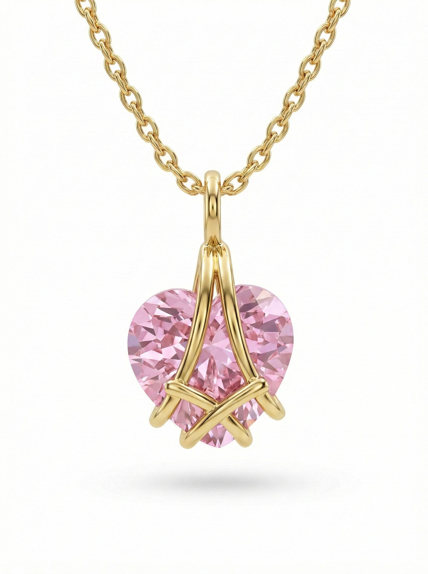 Rose Quartz Cage Heart Friendship Necklace Gold Plated Silver