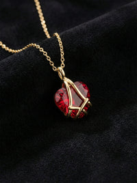 925 Sterling Silver Gold Plated Ruby Cage Heart Friendship Necklace