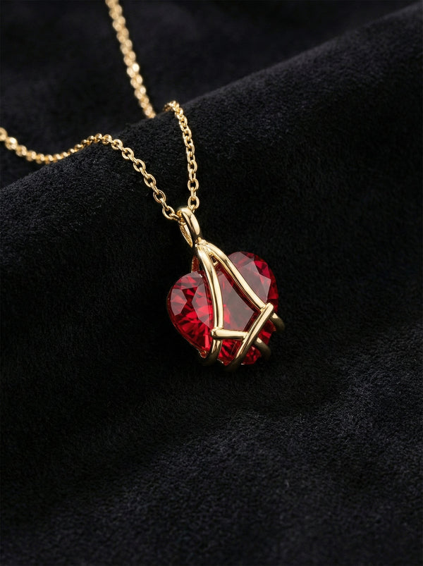 925 Sterling Silver Gold Plated Ruby Cage Heart Friendship Necklace