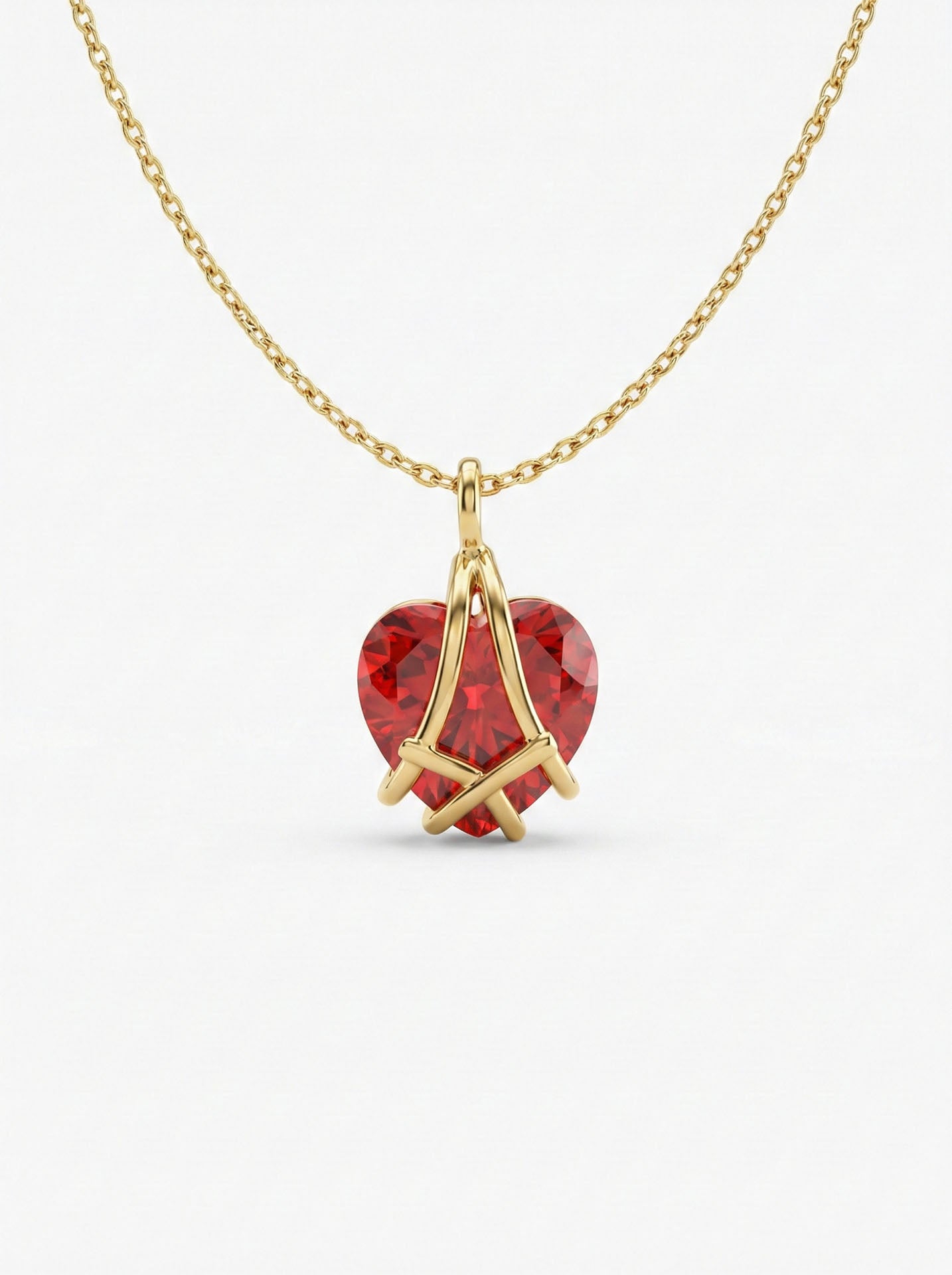Ruby Cage Heart Friendship Necklace Gold Plated Silver