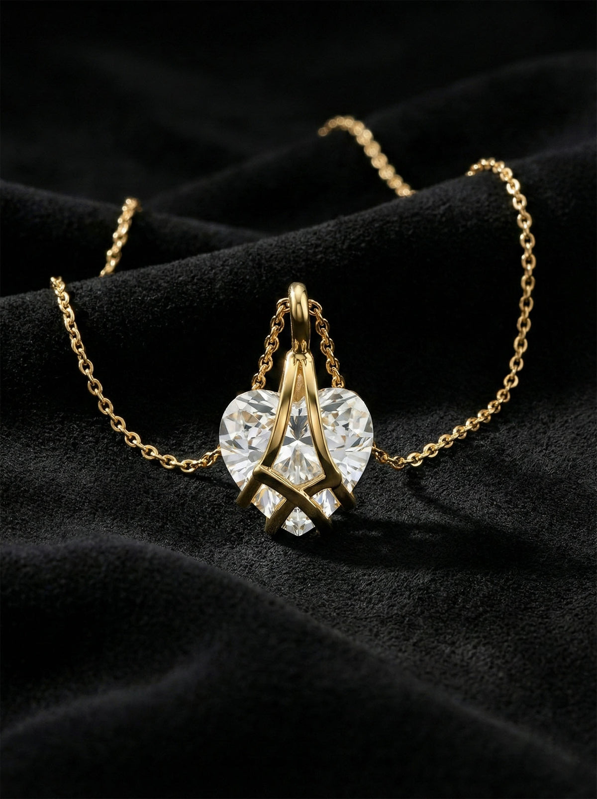 Gold Zircon Caged Heart Friendship Necklace in 925 sterling silver