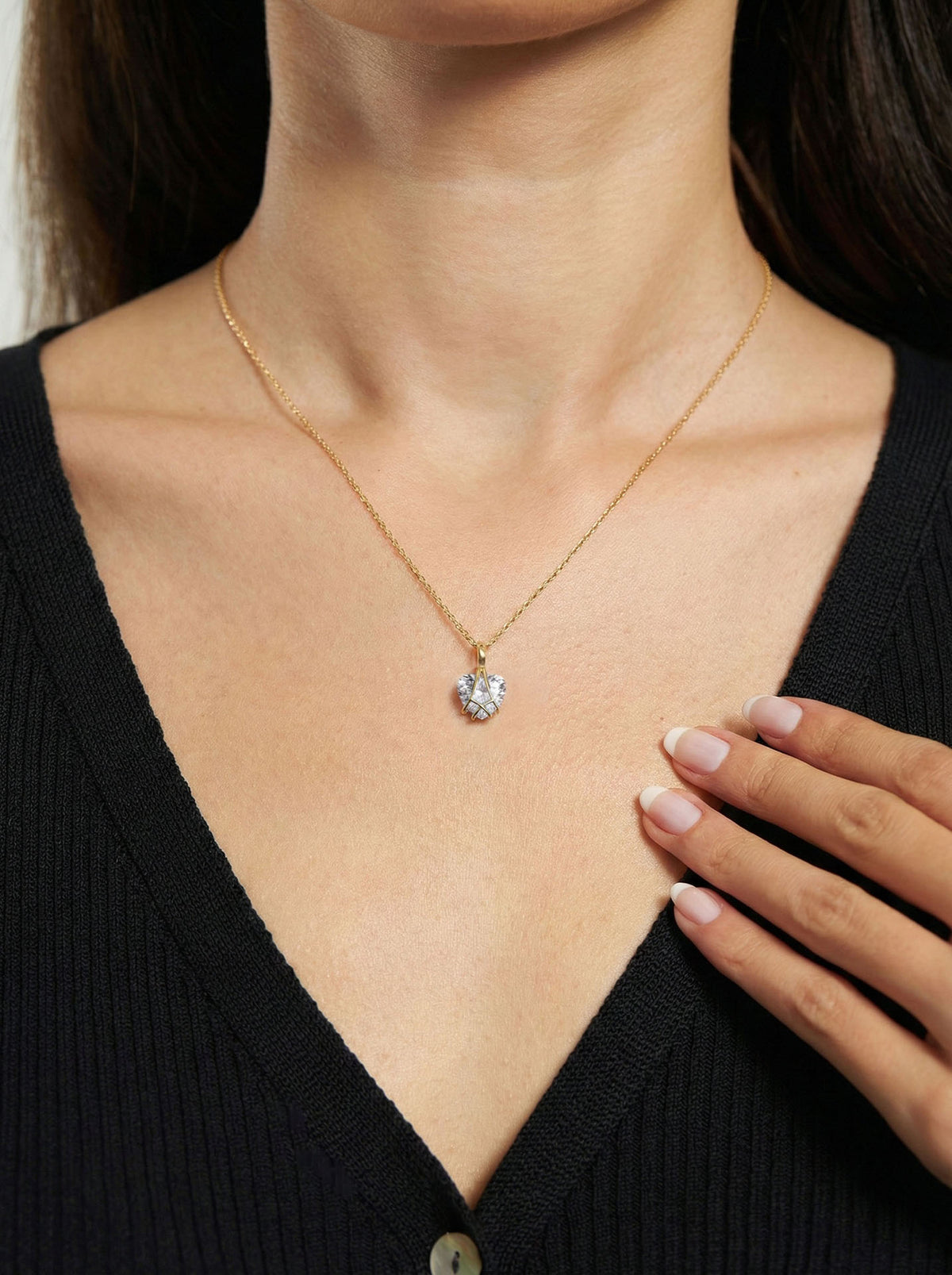 Gold Zircon Caged Heart Friendship Necklace in 925 sterling silver - view 2
