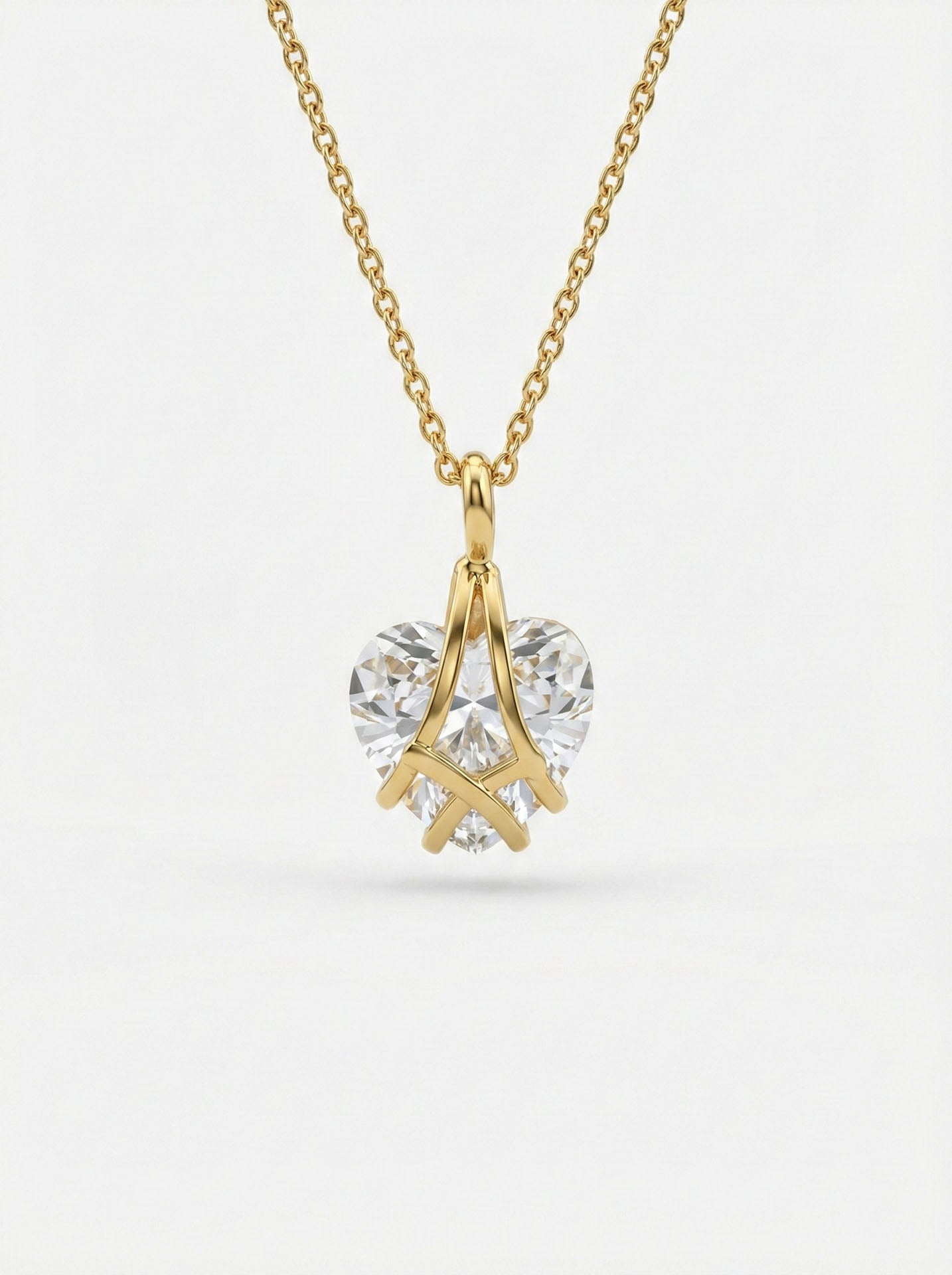 CZ Cage Heart Friendship Necklace Gold Plated Silver