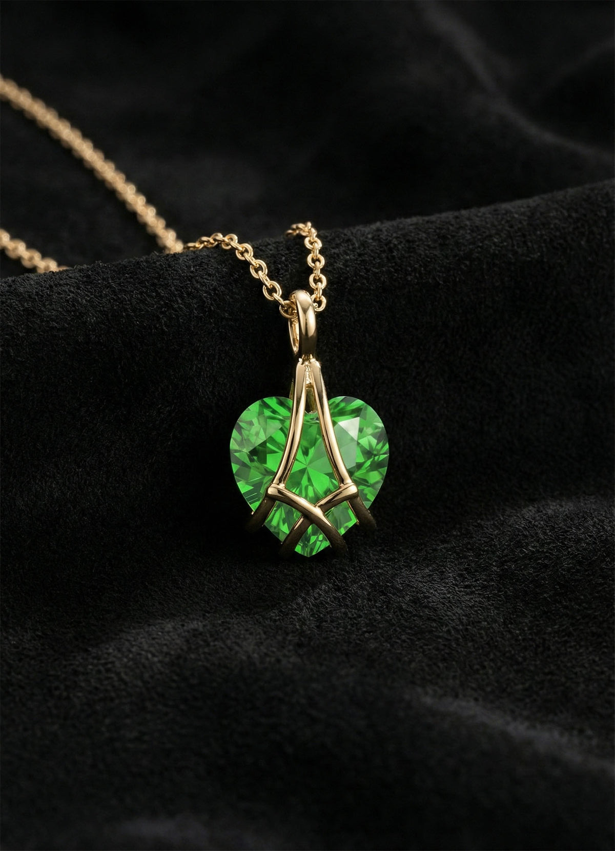 Gold Emerald Caged Heart Friendship Necklace in 925 sterling silver