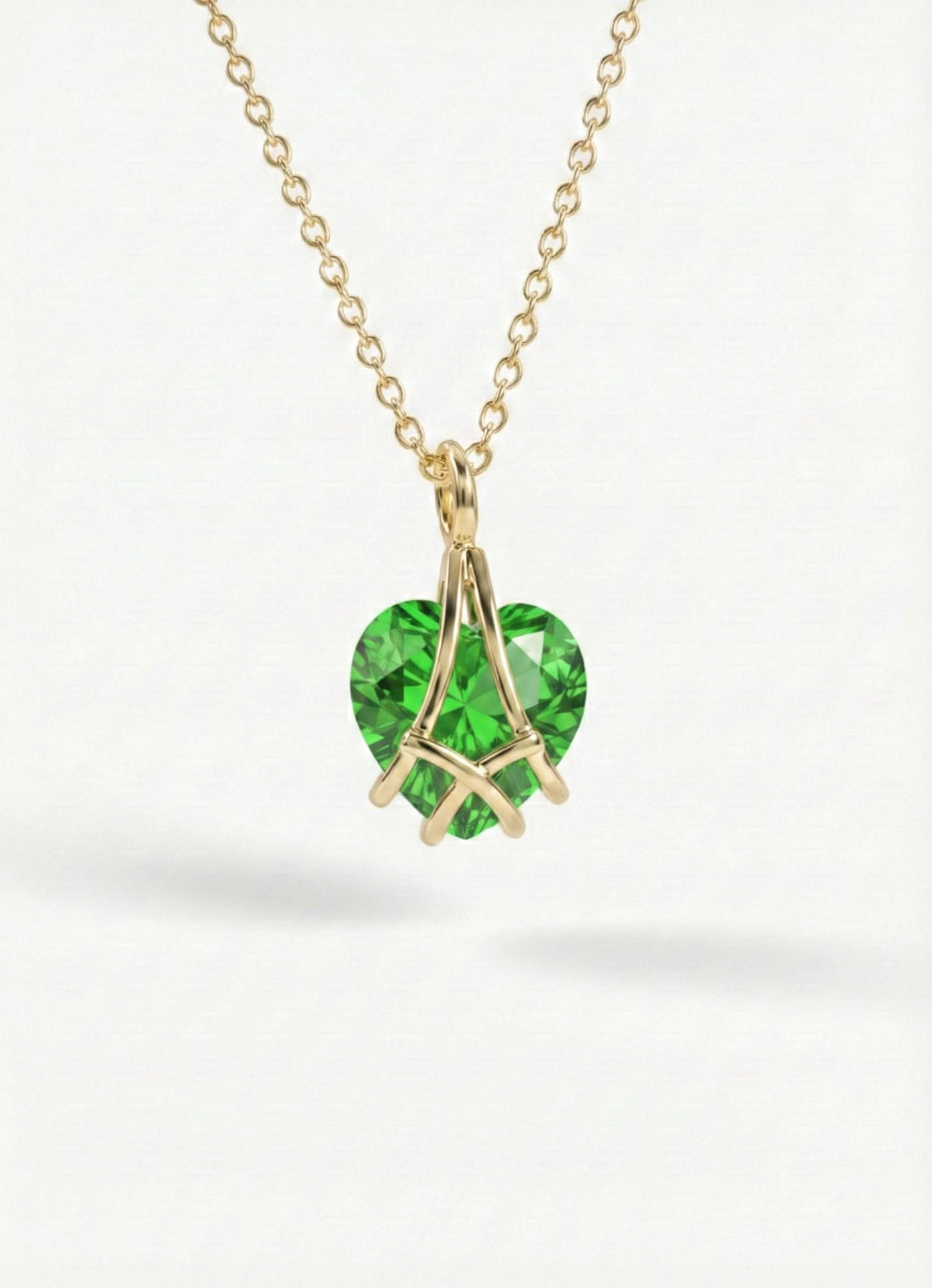 Emerald Cage Heart Friendship Necklace Gold Plated Silver