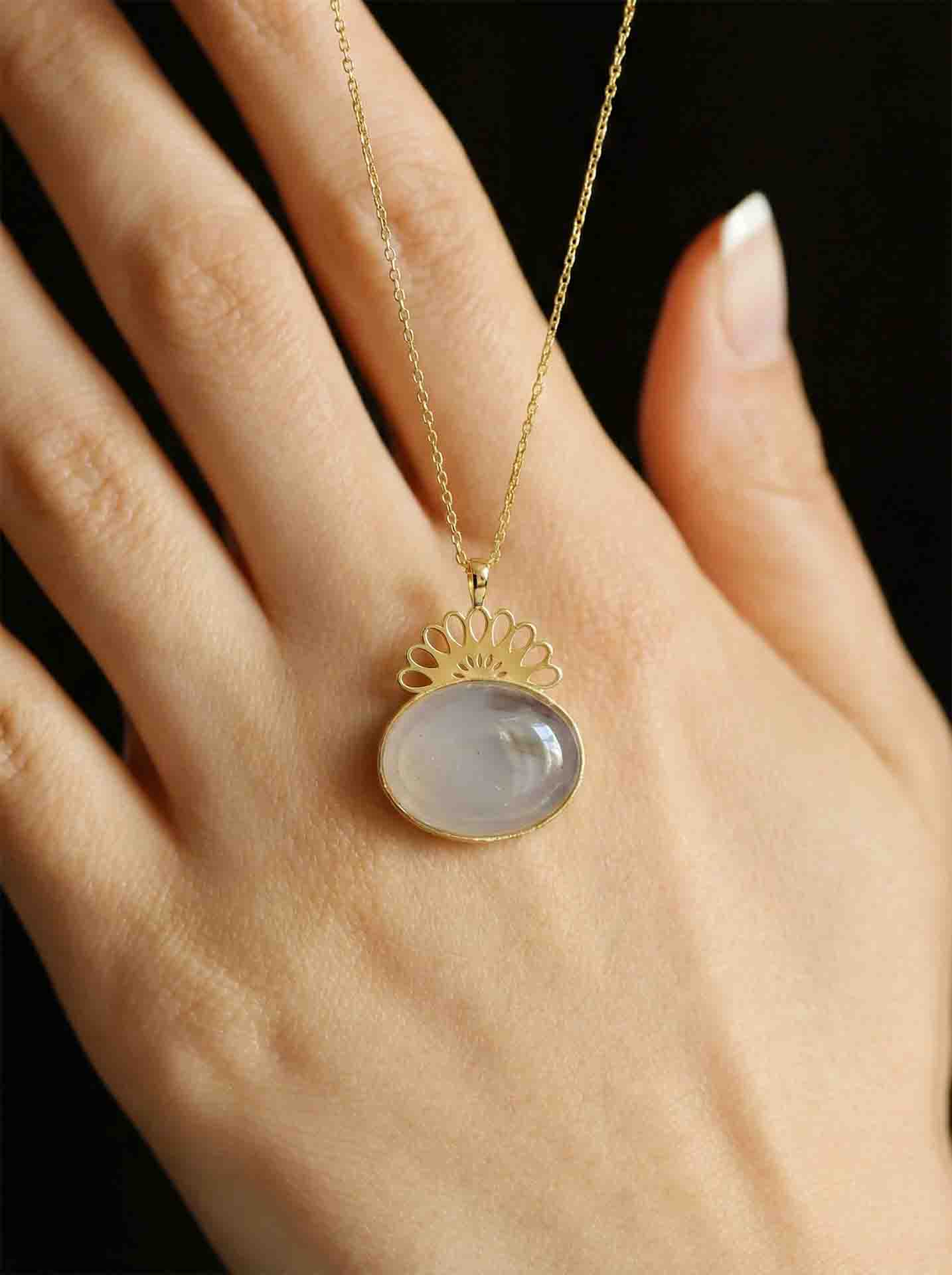 Strand Teardrop Gray Agate Natural Handmade Filigree Necklace Silver