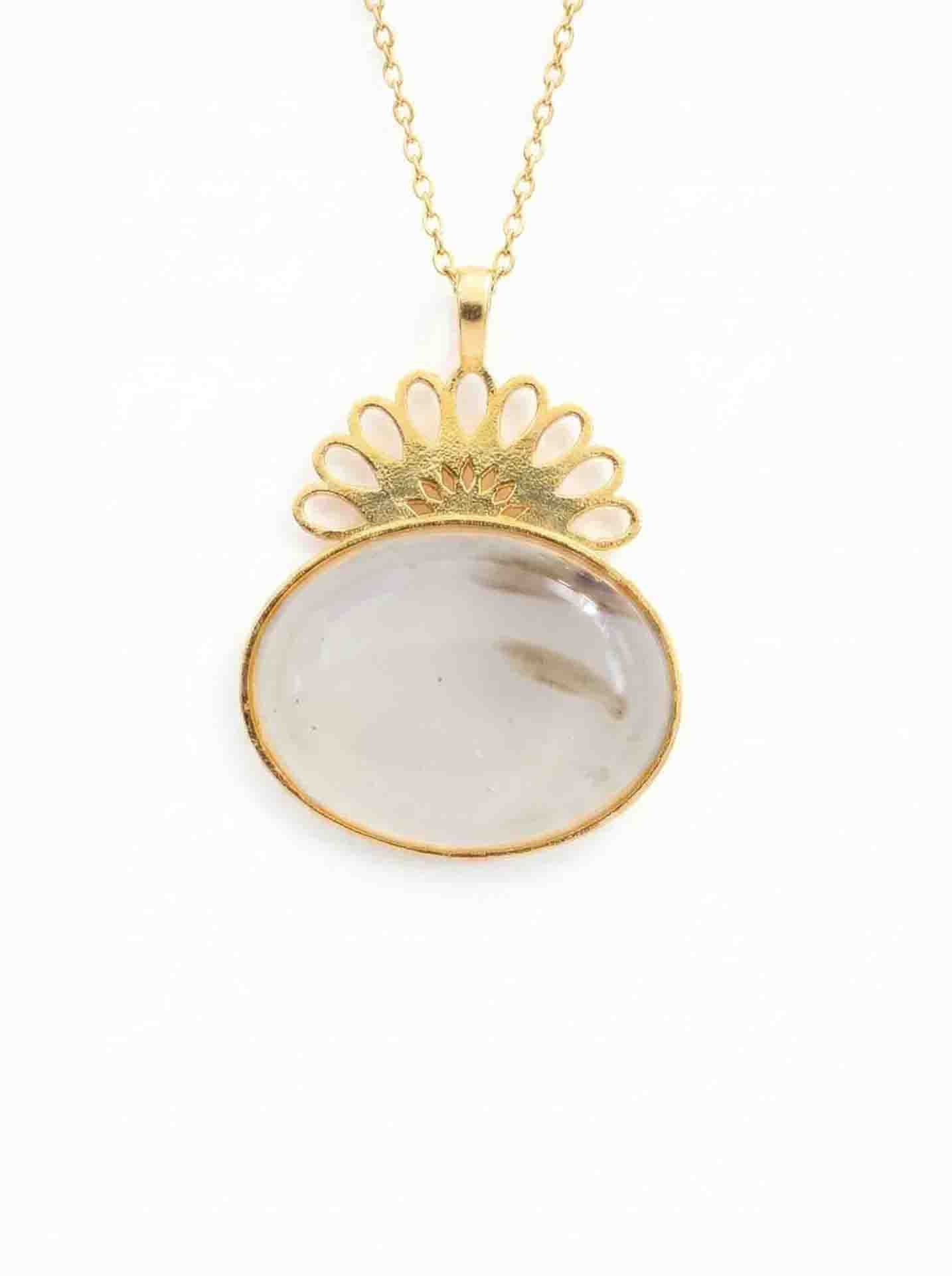 Strand Teardrop Gray Agate Natural Handmade Filigree Necklace Silver