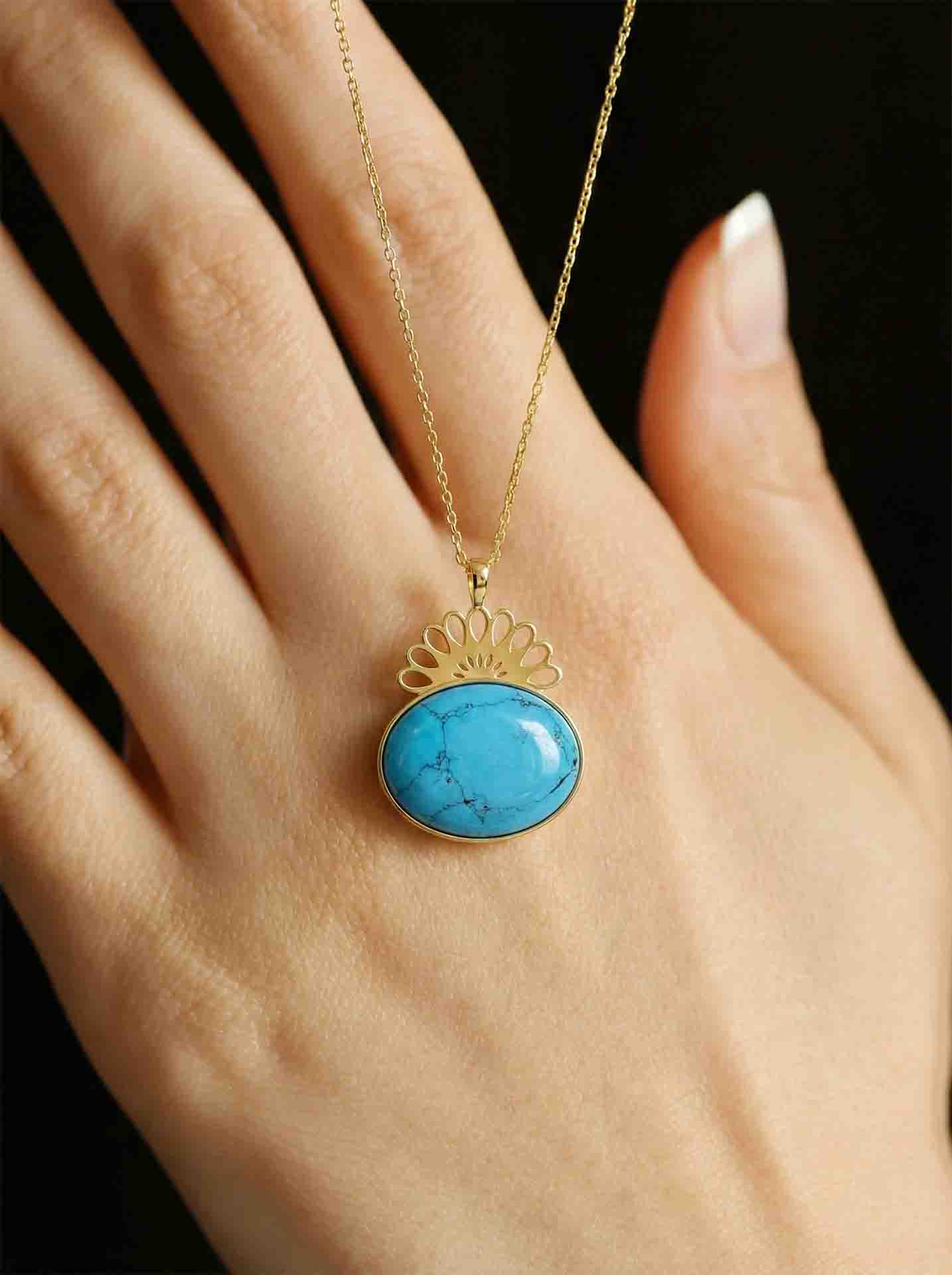 Strand Teardrop Turquoise Natural Handmade Filigree Necklace Silver