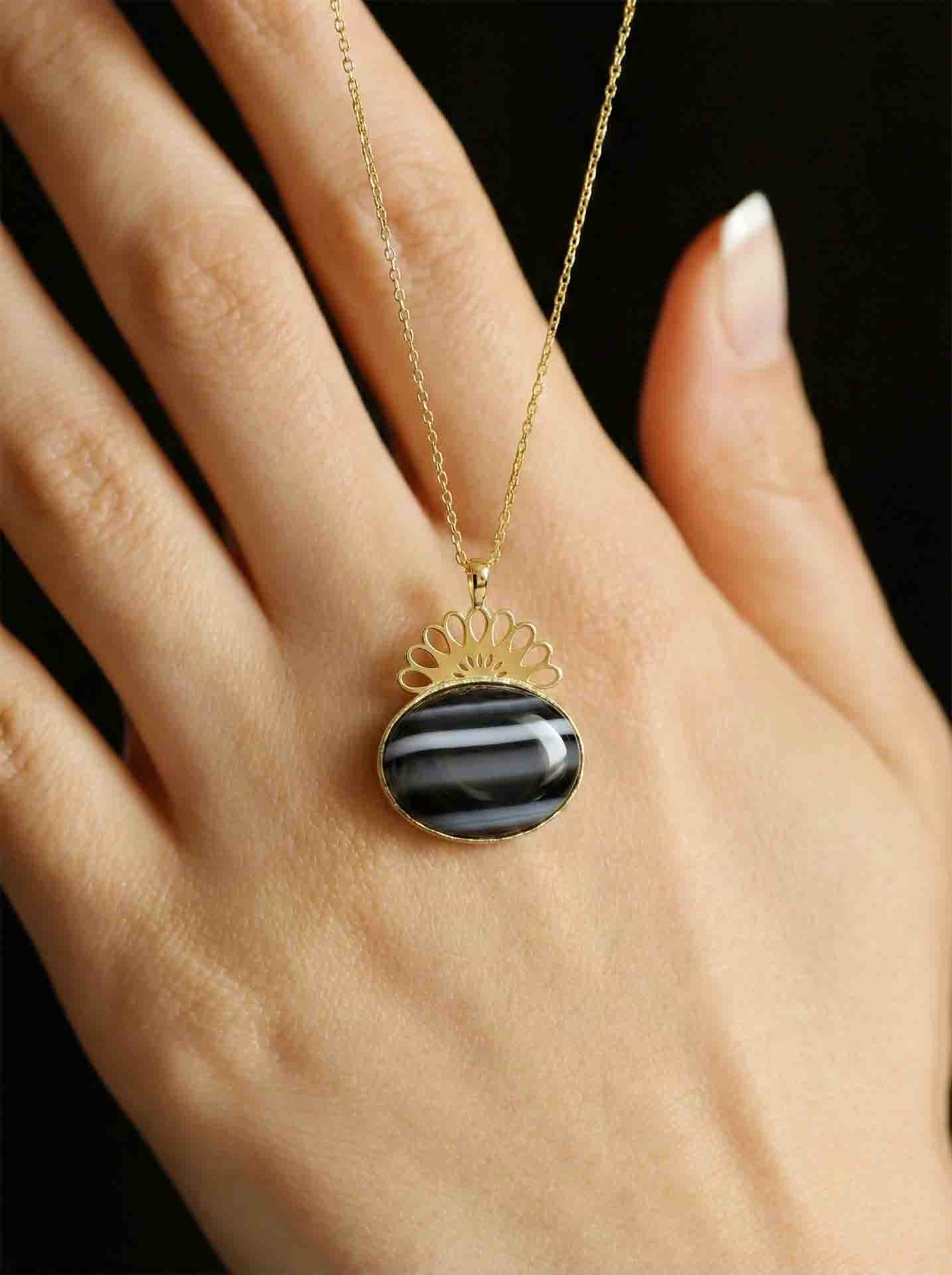 Strand Teardrop Shimmer Onyx Natural Handmade Filigree Necklace Silver