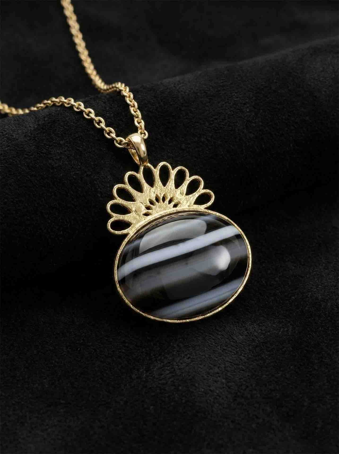 Strand Teardrop Shimmer Onyx Natural Handmade Filigree Necklace Silver