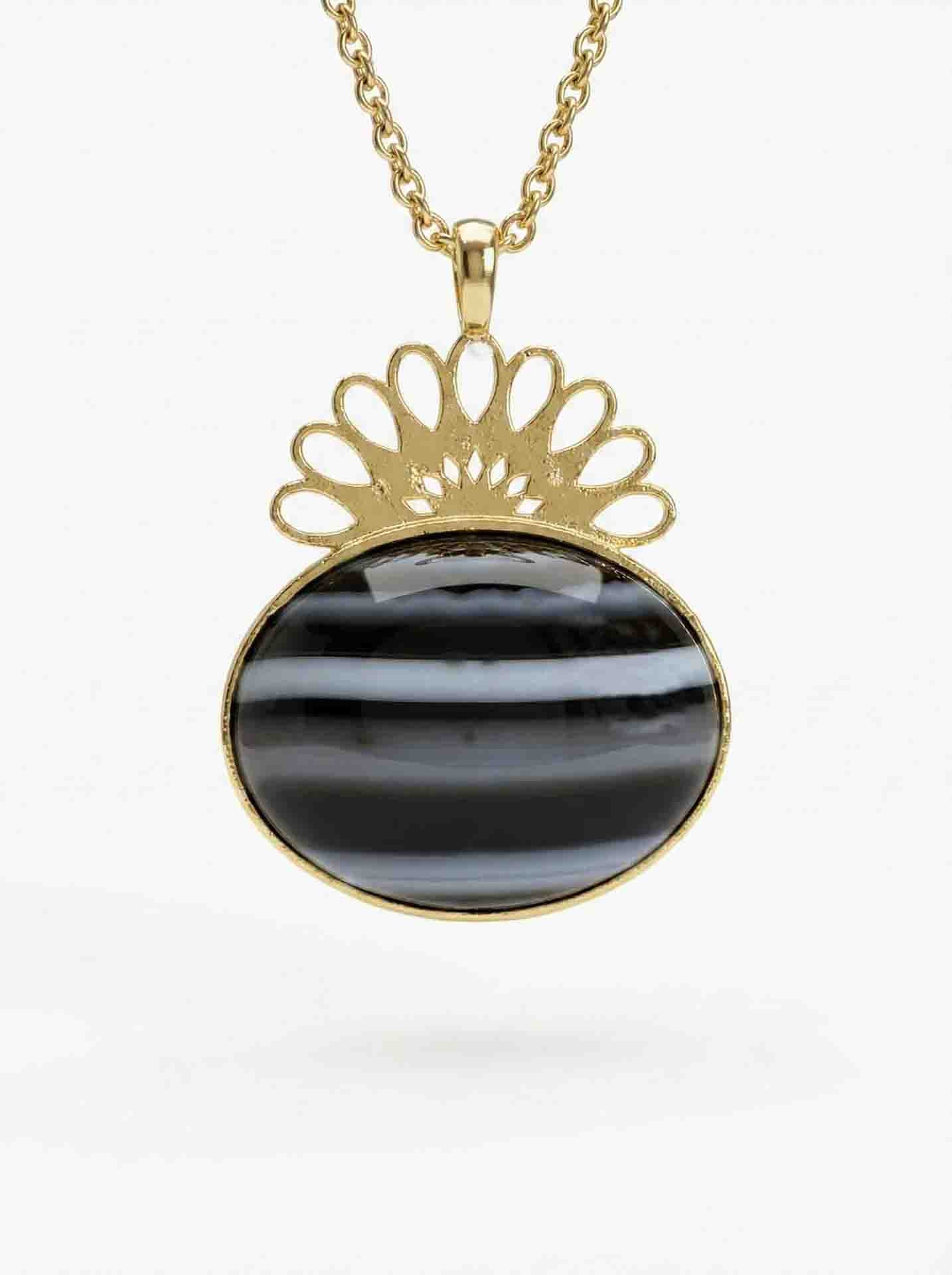 Strand Teardrop Shimmer Onyx Natural Handmade Filigree Necklace Silver