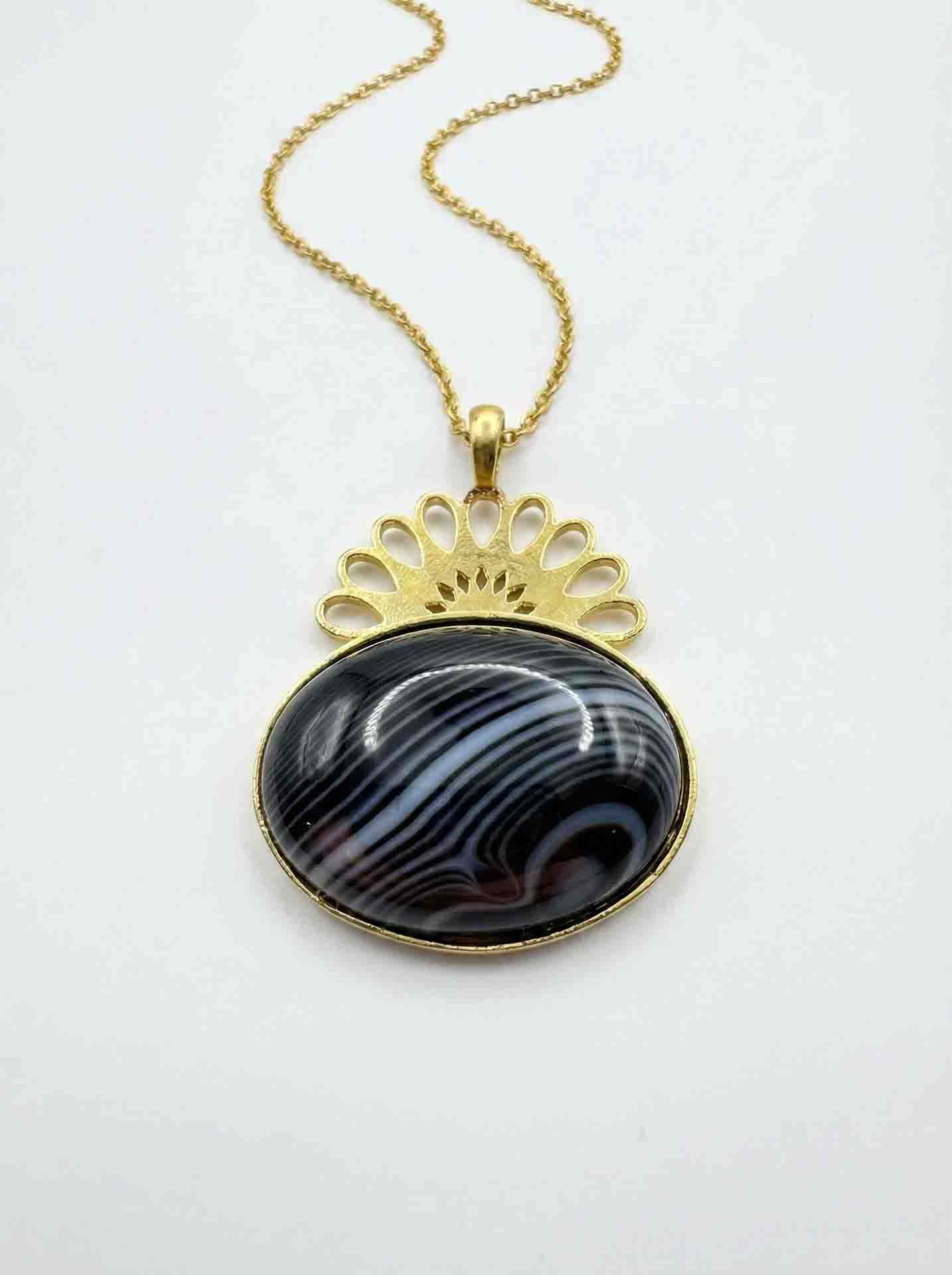 Strand Teardrop Shimmer Onyx Natural Handmade Filigree Necklace Silver