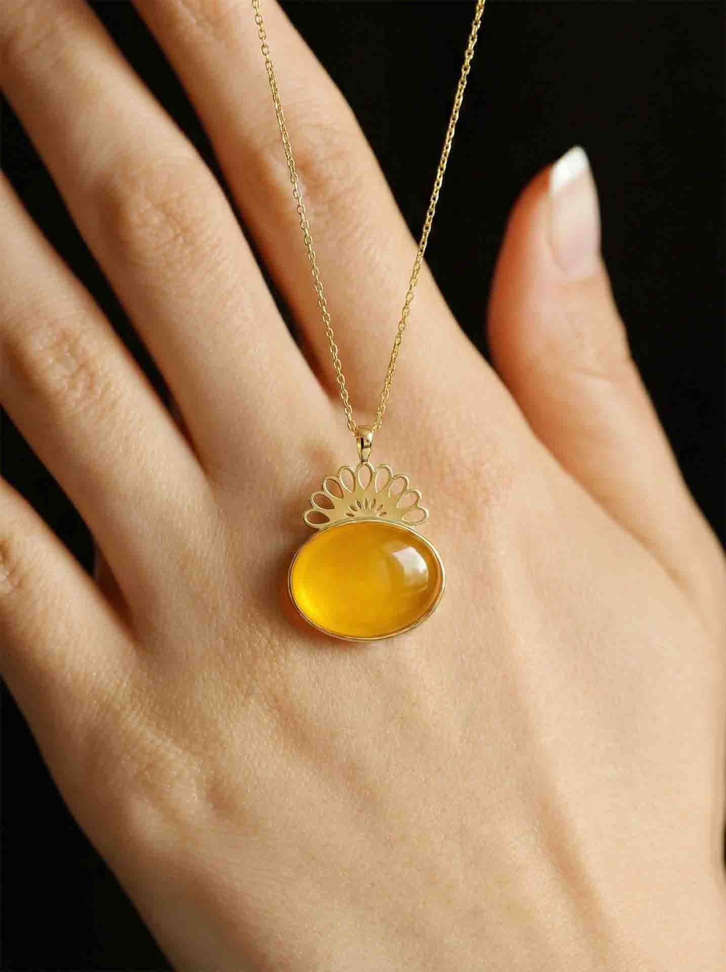 Strand Teardrop Yellow Chalcedony Natural Handmade Filigree Necklace Silver