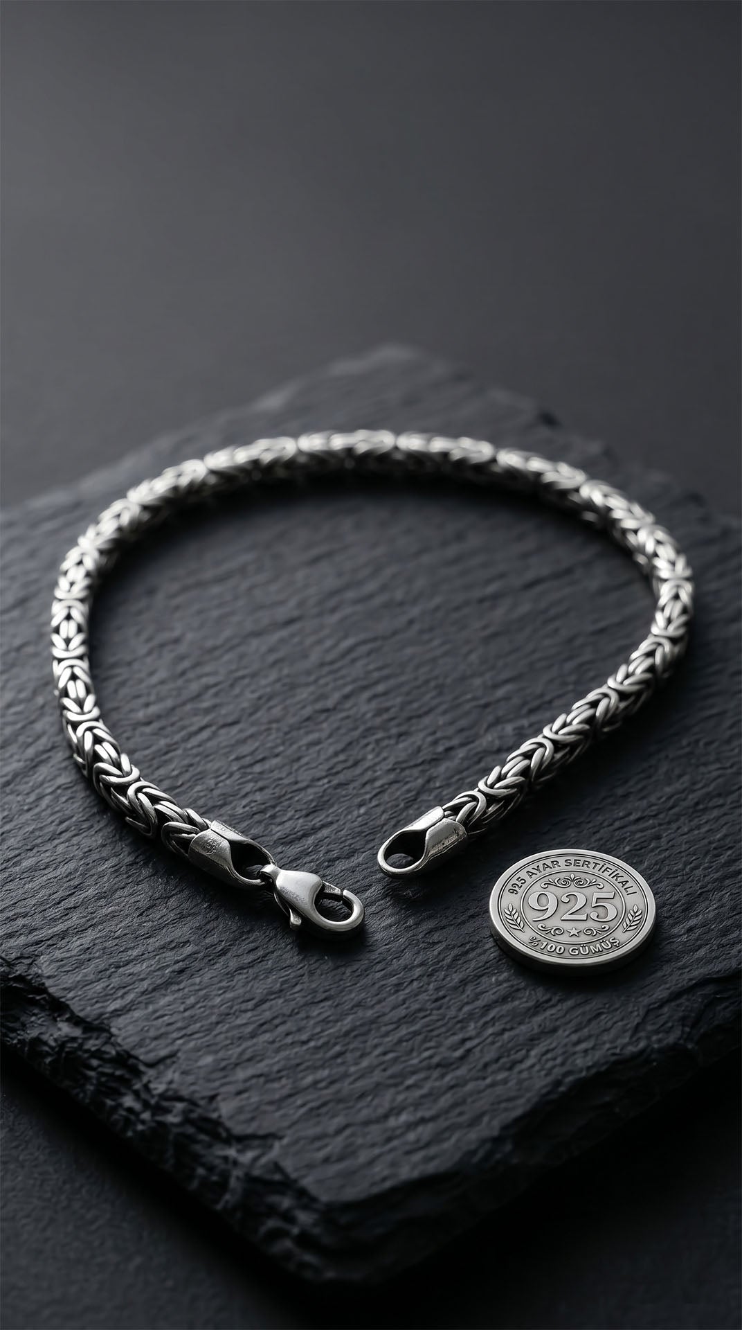 925 Sterling Silver Men's Bracelet - Oxidized Square Cut Byzantine Chain