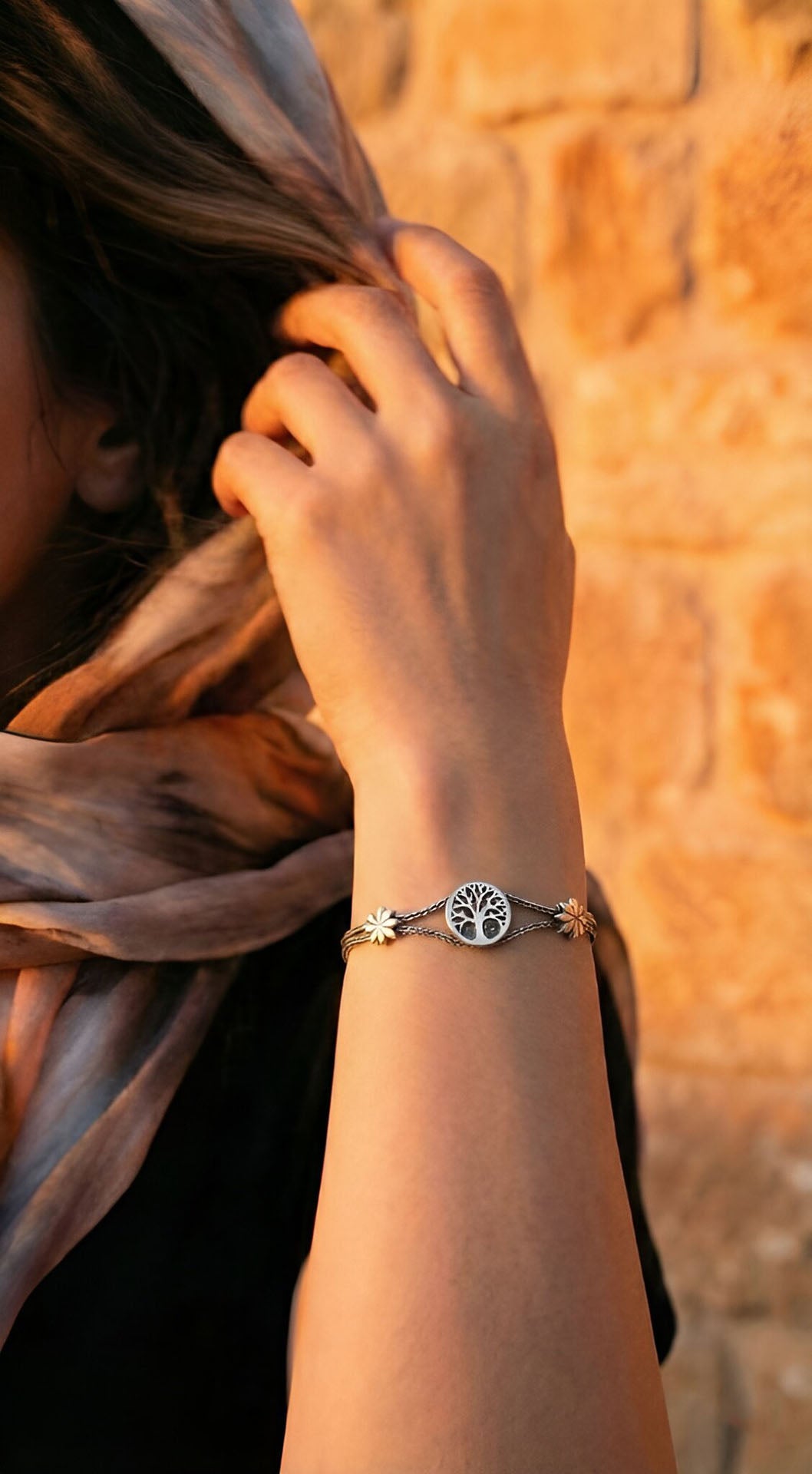 Oxidized Filigree Braided Chain Tree of Life Design Bracelet Silver