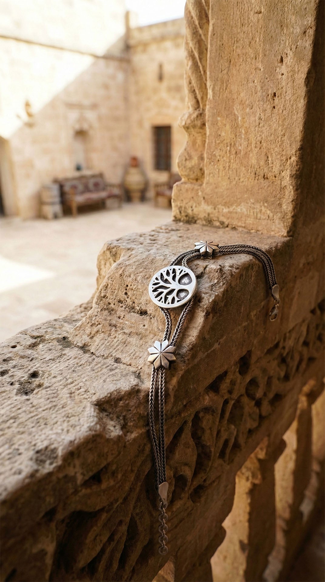 Oxidized Filigree Braided Chain Tree of Life Design Bracelet Silver