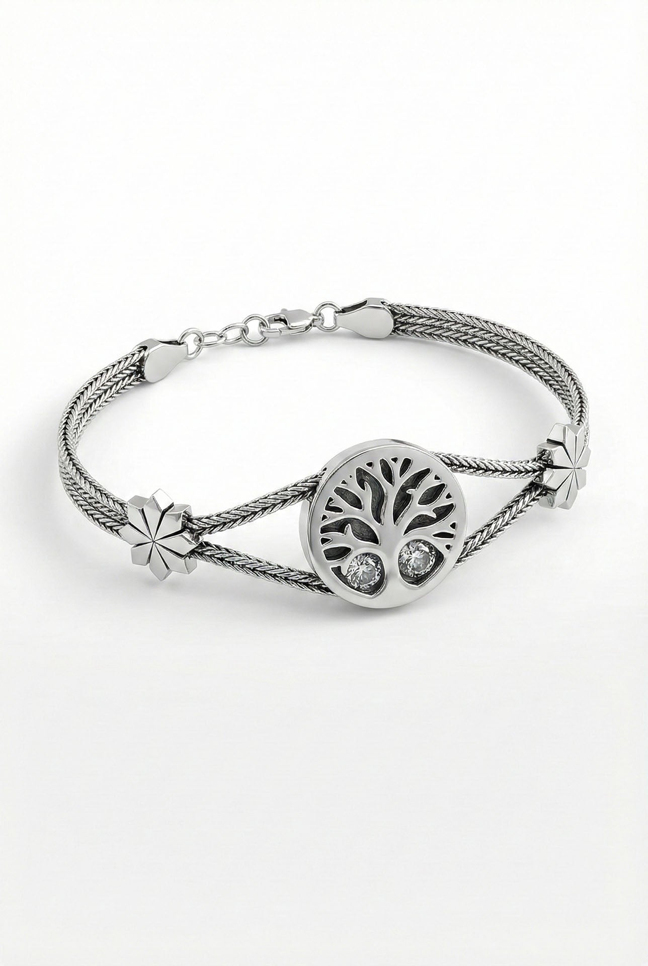 Oxidized Filigree Braided Chain Tree of Life Design Bracelet Silver